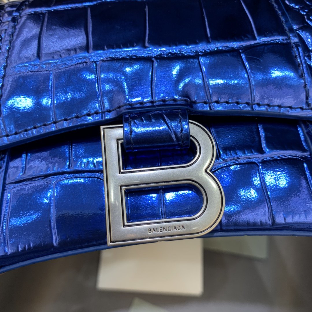 Balenciaga Hourglass XS Handbag Crocodile Embossed Shoulder Bag Blue